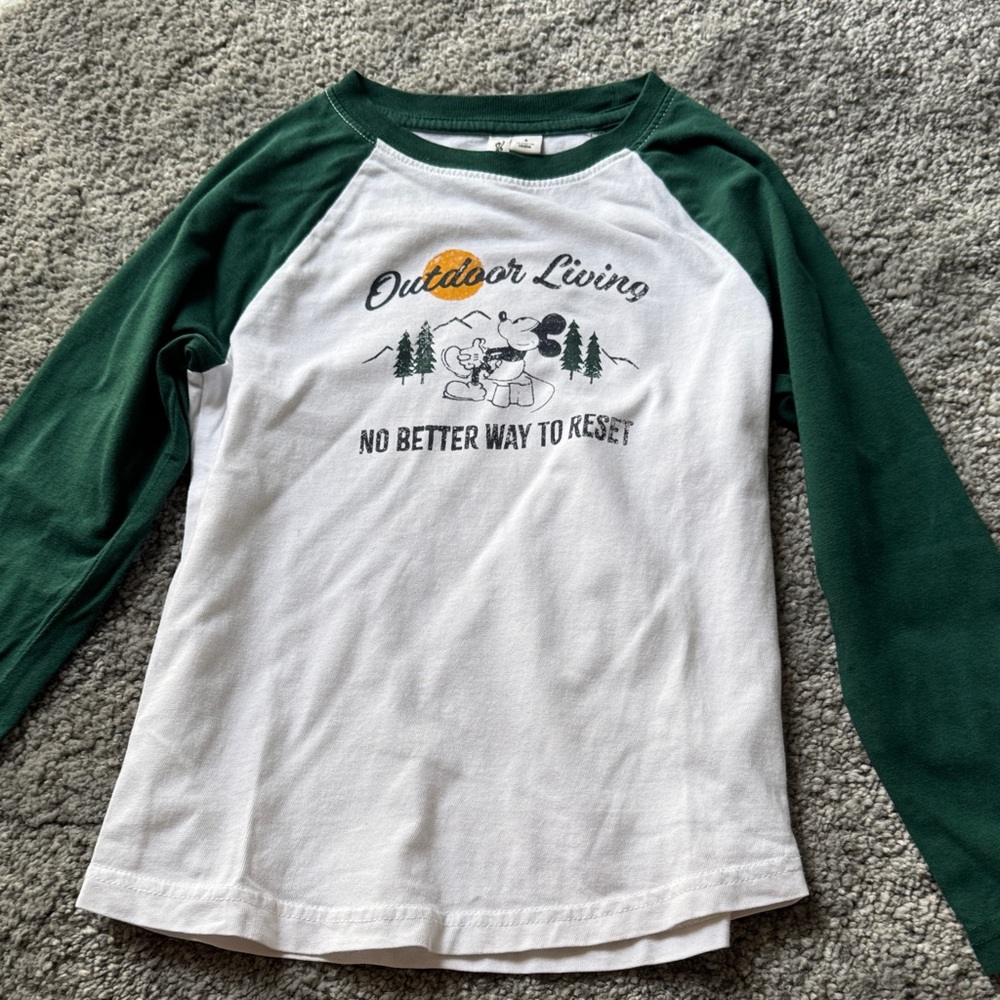 Disney Green and White Long Sleeve Tee